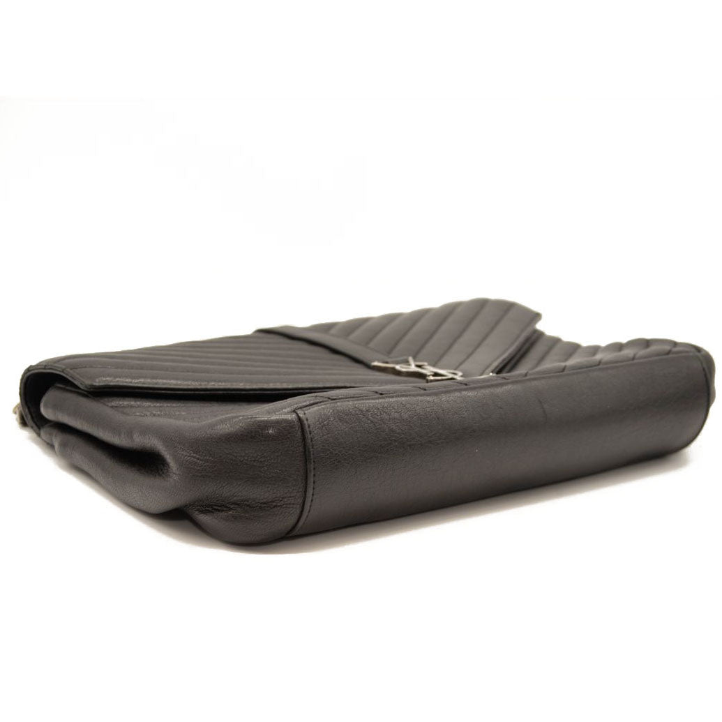 Saint Laurent Sheepskin Matelasse Chevron Monogram Large College Satchel Black