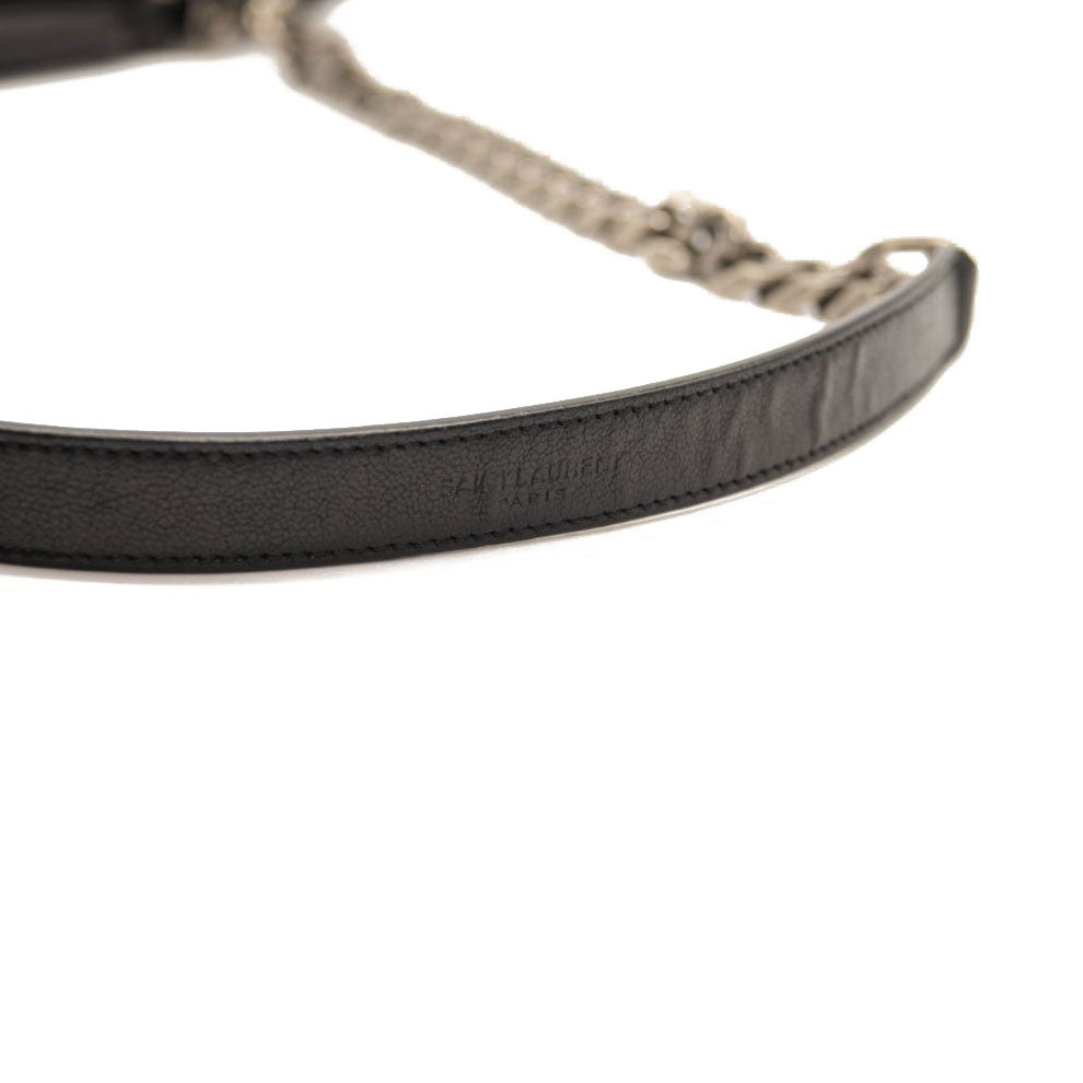 Saint Laurent Sheepskin Matelasse Chevron Monogram Large College Satchel Black