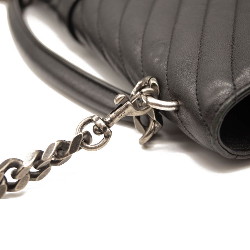 Saint Laurent Sheepskin Matelasse Chevron Monogram Large College Satchel Black