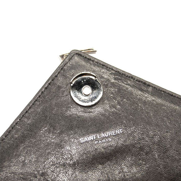 Saint Laurent Sheepskin Matelasse Chevron Monogram Large College Satchel Black