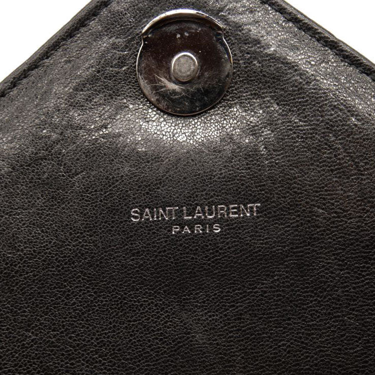Saint Laurent Sheepskin Matelasse Chevron Monogram Large College Satchel Black