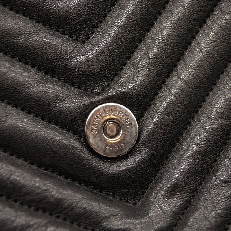 Saint Laurent Sheepskin Matelasse Chevron Monogram Large College Satchel Black