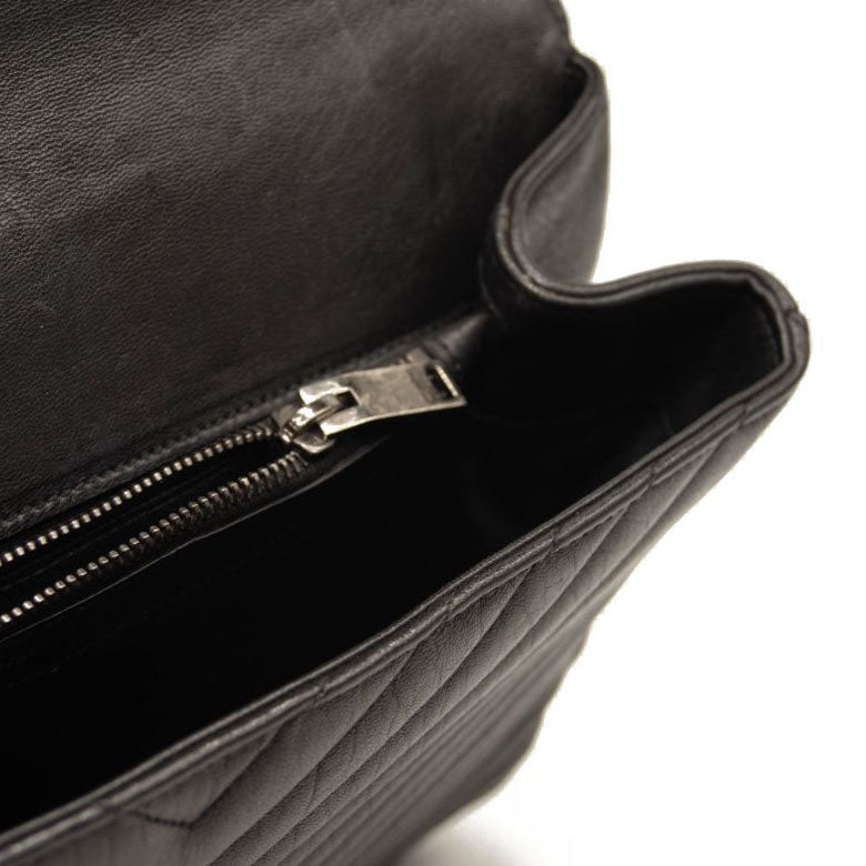 Saint Laurent Sheepskin Matelasse Chevron Monogram Large College Satchel Black