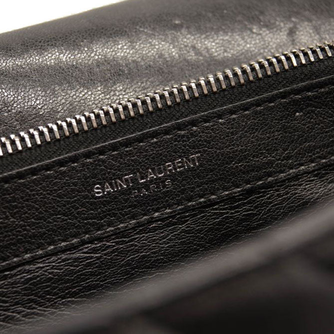 Saint Laurent Sheepskin Matelasse Chevron Monogram Large College Satchel Black