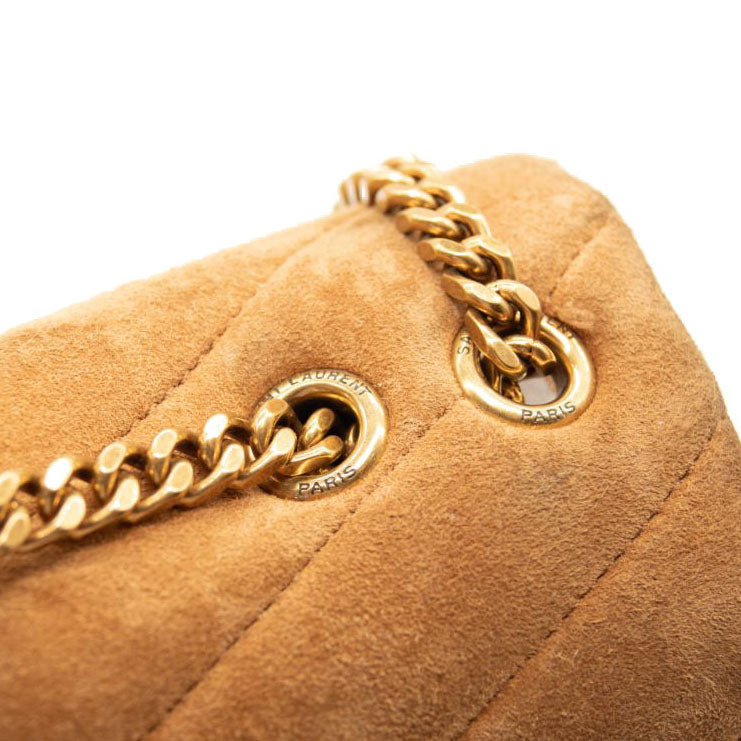 YSL Saint Laurent Leather Chain Shoulder Crossbody Bag Logo Gold Suede