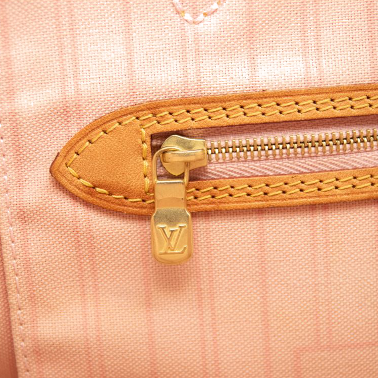 USED Louis Vuitton Damier Azur Neo Neverfull MM Rose Ballerine SR4136