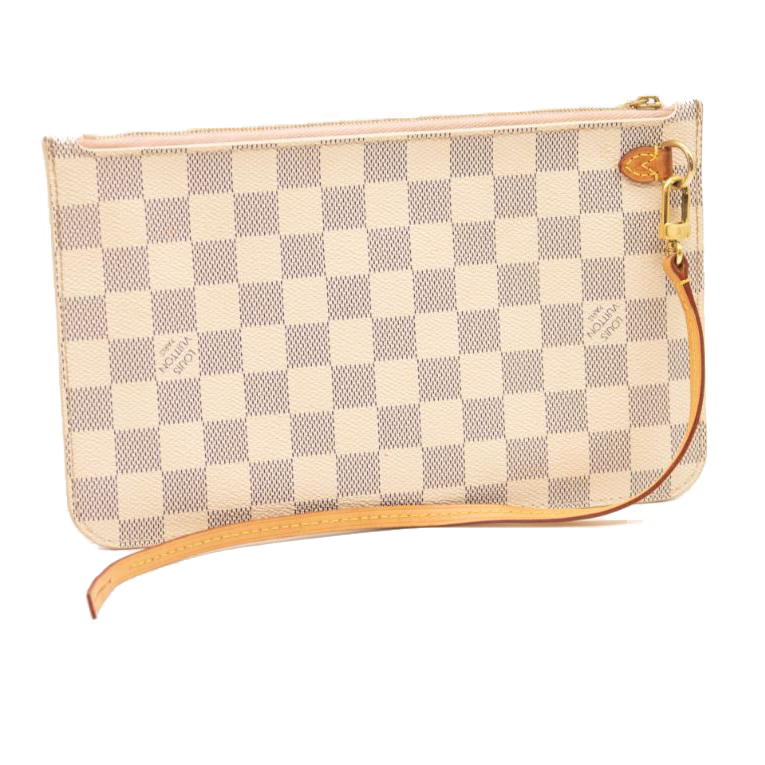 LOUIS VUITTON Damier Azur Neverfull MM GM Pochette in Rose Ballerine
