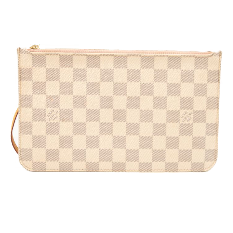 LOUIS VUITTON Damier Azur Neverfull MM GM Pochette in Rose Ballerine