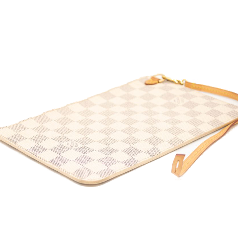 LOUIS VUITTON Damier Azur Neverfull MM GM Pochette in Rose Ballerine