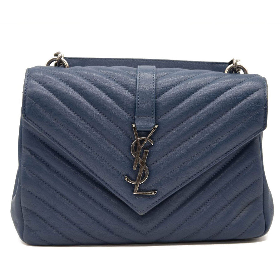 Saint Laurent Matelasse Chevron Monogram Medium College Bag Navy Blue
