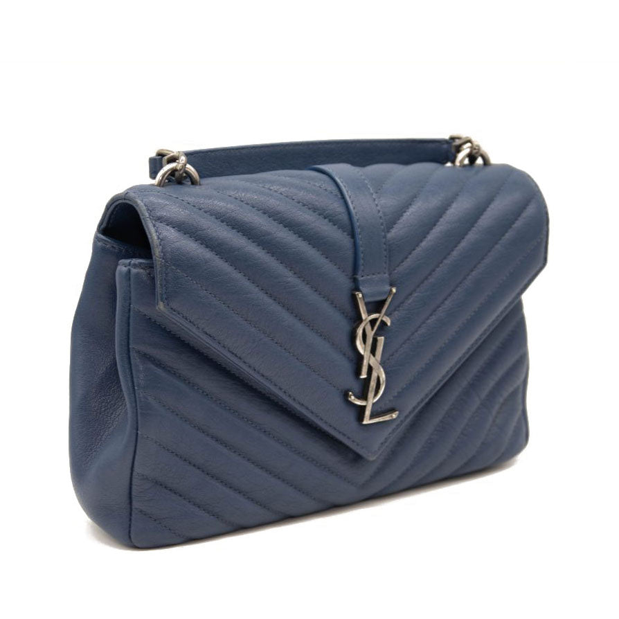 Saint Laurent Matelasse Chevron Monogram Medium College Bag Navy Blue