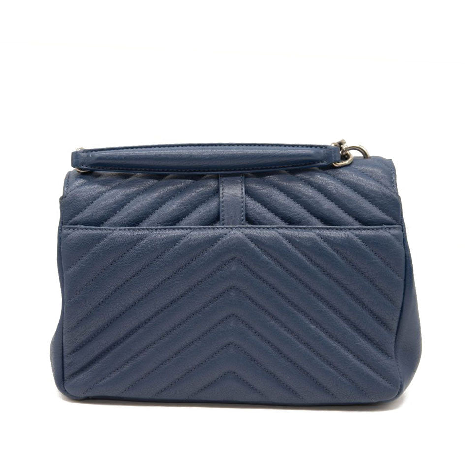 Saint Laurent Matelasse Chevron Monogram Medium College Bag Navy Blue