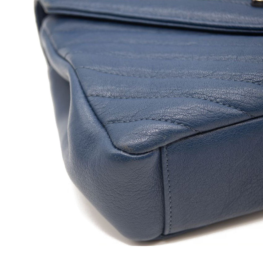 Saint Laurent Matelasse Chevron Monogram Medium College Bag Navy Blue