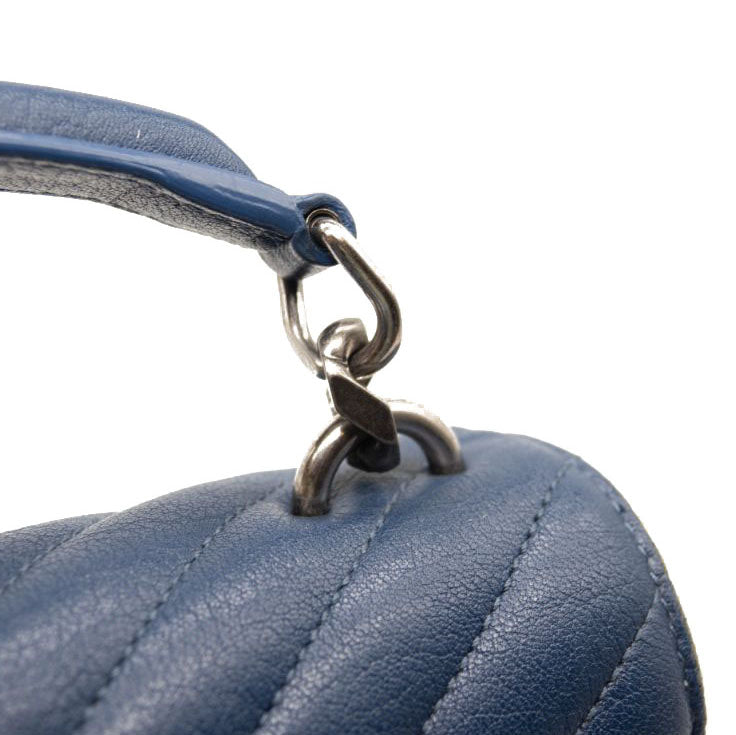 Saint Laurent Matelasse Chevron Monogram Medium College Bag Navy Blue