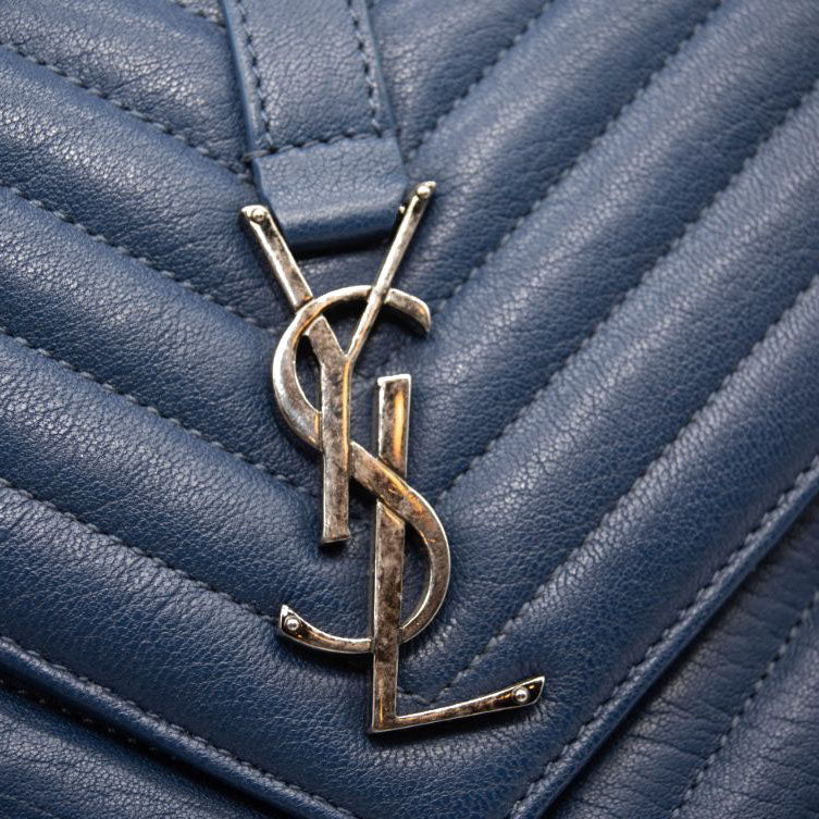 Saint Laurent Matelasse Chevron Monogram Medium College Bag Navy Blue