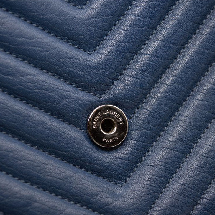 Saint Laurent Matelasse Chevron Monogram Medium College Bag Navy Blue