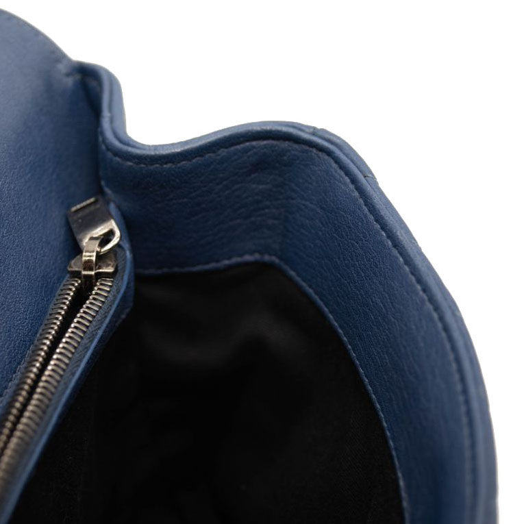 Saint Laurent Matelasse Chevron Monogram Medium College Bag Navy Blue