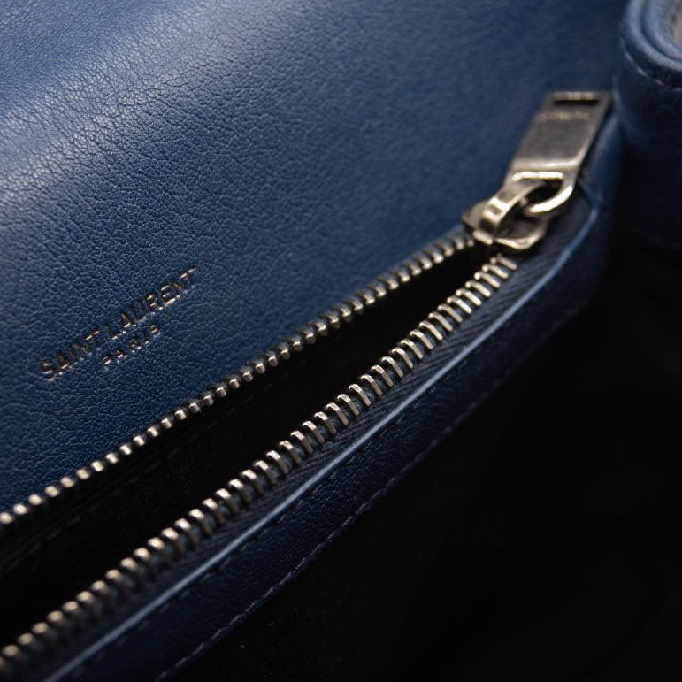 Saint Laurent Matelasse Chevron Monogram Medium College Bag Navy Blue