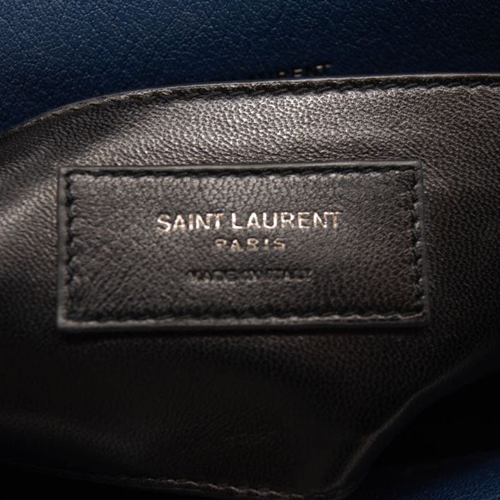 Saint Laurent Matelasse Chevron Monogram Medium College Bag Navy Blue