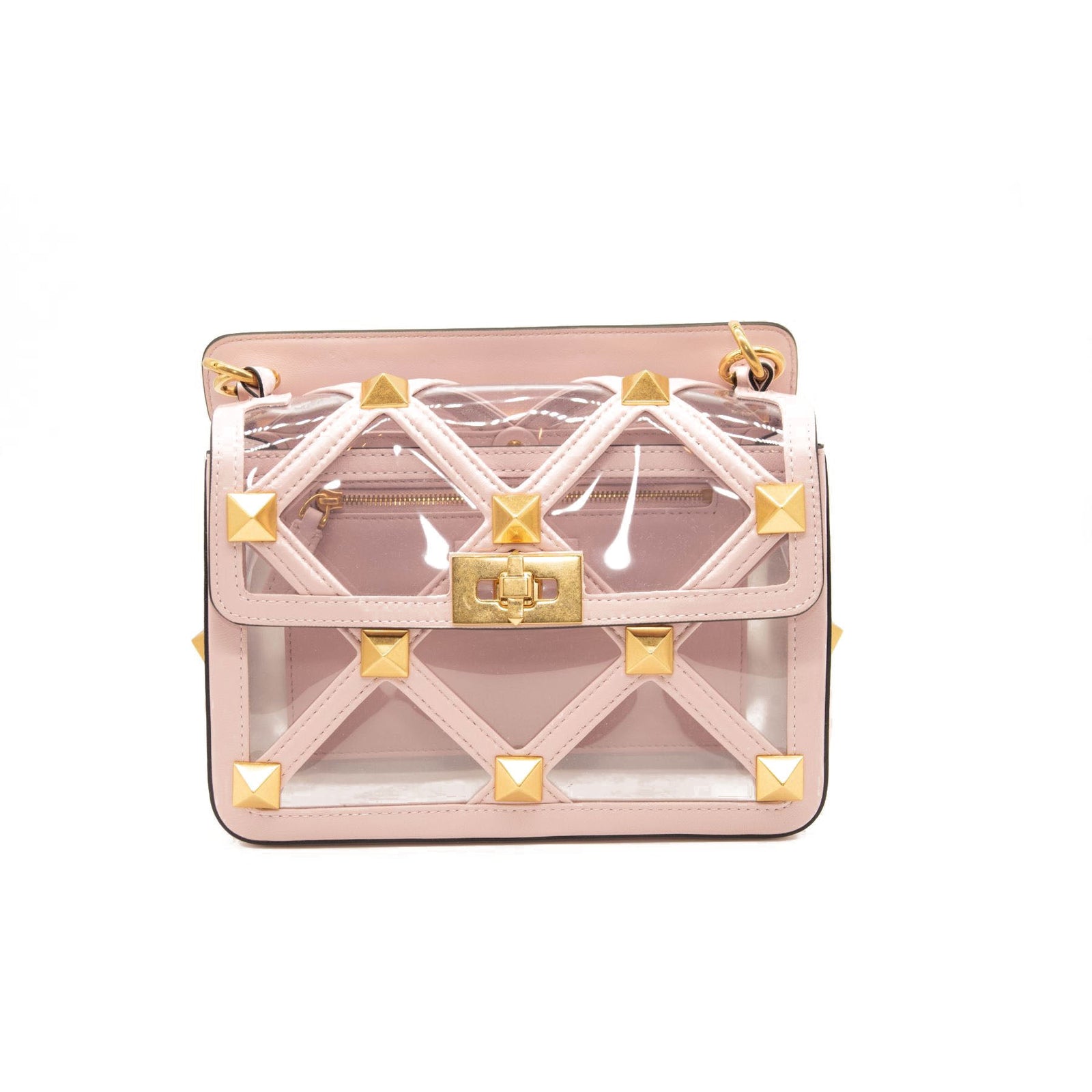 NEW Valentino Roman Stud Transparent Shoulder Bag Pink