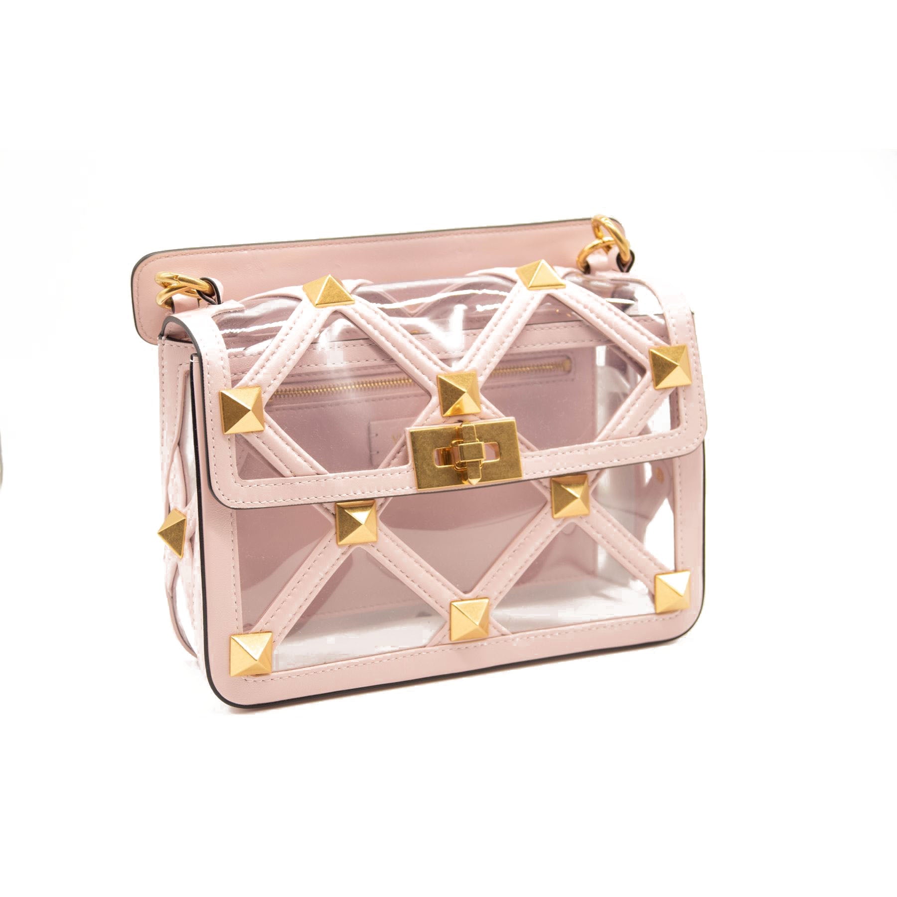 NEW Valentino Roman Stud Transparent Shoulder Bag Pink