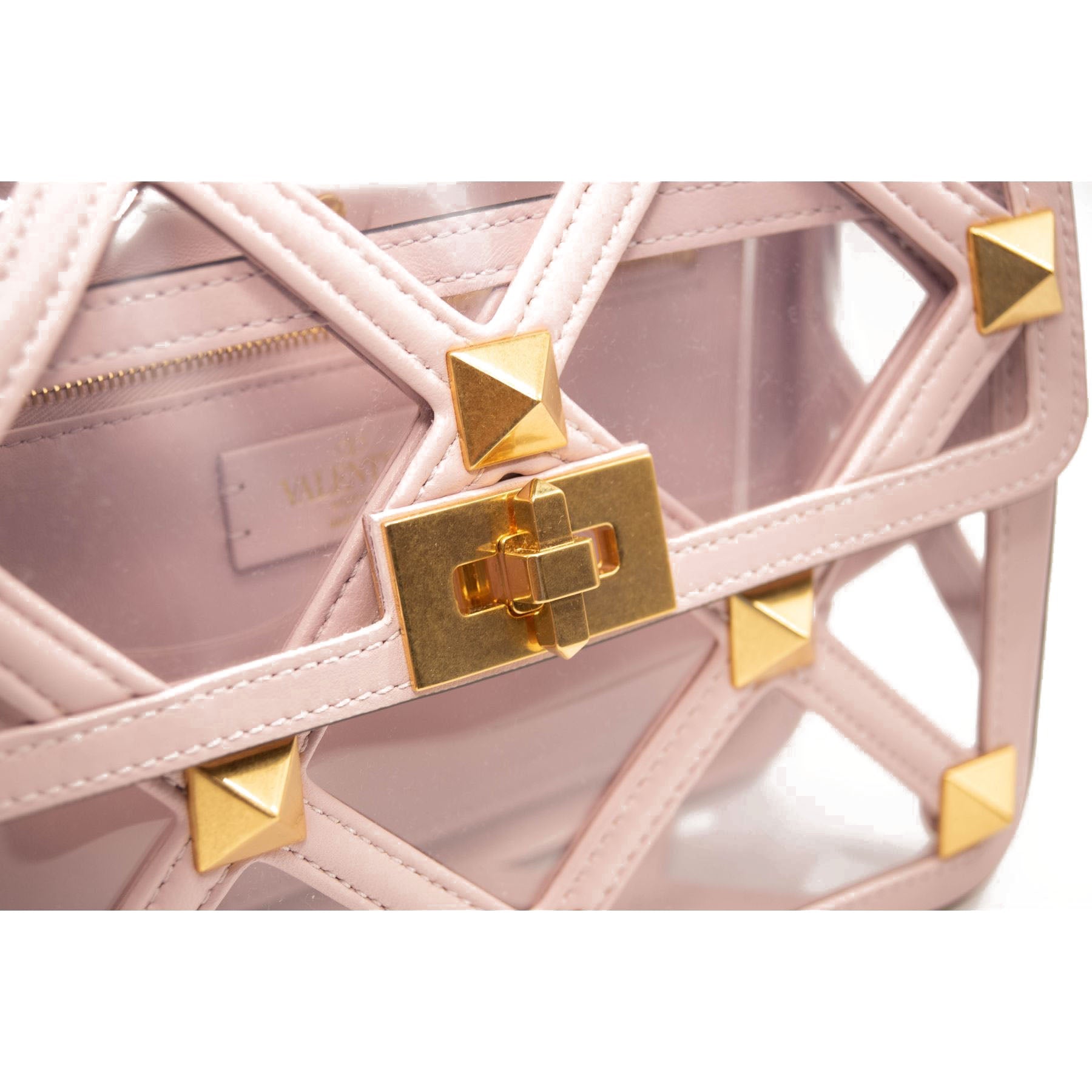 NEW Valentino Roman Stud Transparent Shoulder Bag Pink