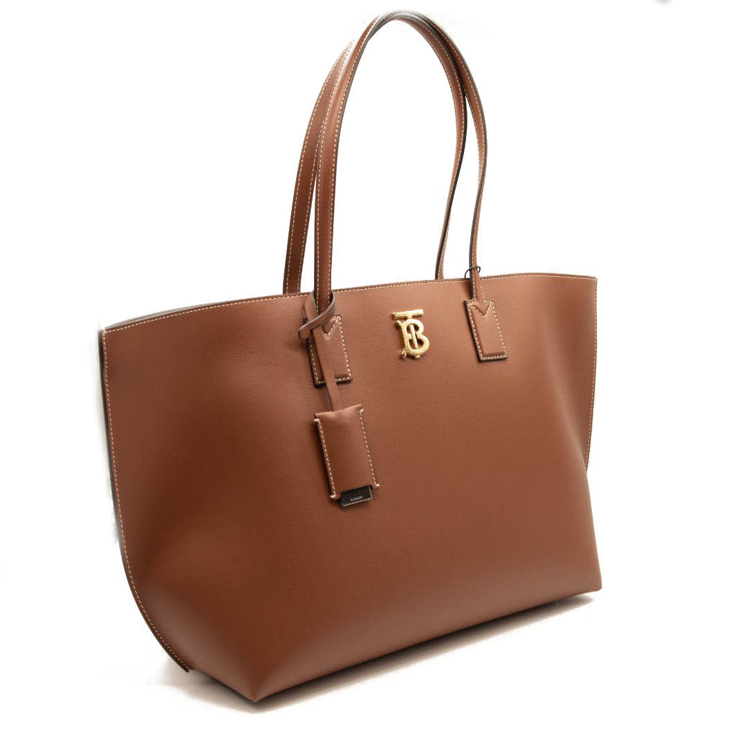NEW Burberry Medium Soft TB Monogram Leather Tote Tan Brown