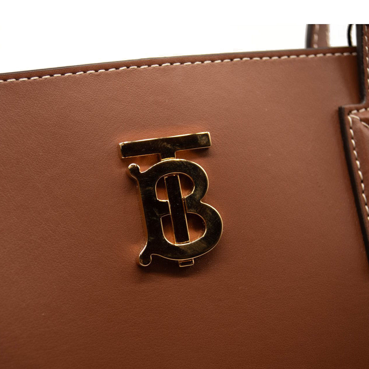 NEW Burberry Medium Soft TB Monogram Leather Tote Tan Brown