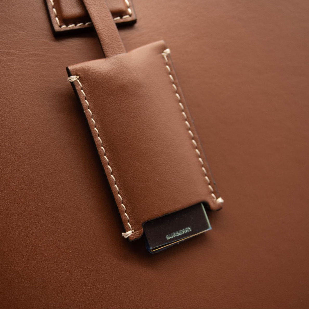 NEW Burberry Medium Soft TB Monogram Leather Tote Tan Brown