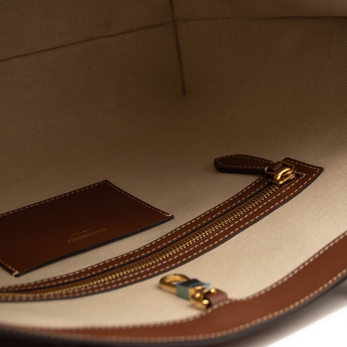 NEW Burberry Medium Soft TB Monogram Leather Tote Tan Brown