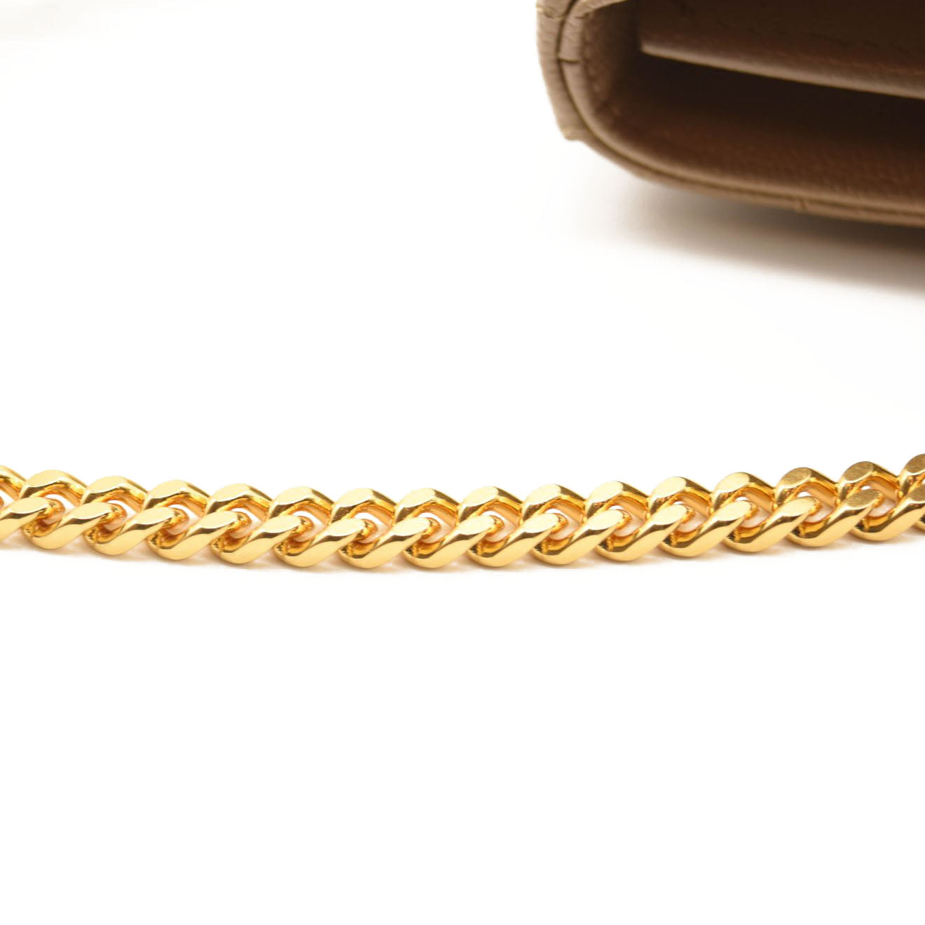 NEW SAINT LAURENT Grain De Poudre Matelasse Chevron Monogram Chain Wallet Dark Beige