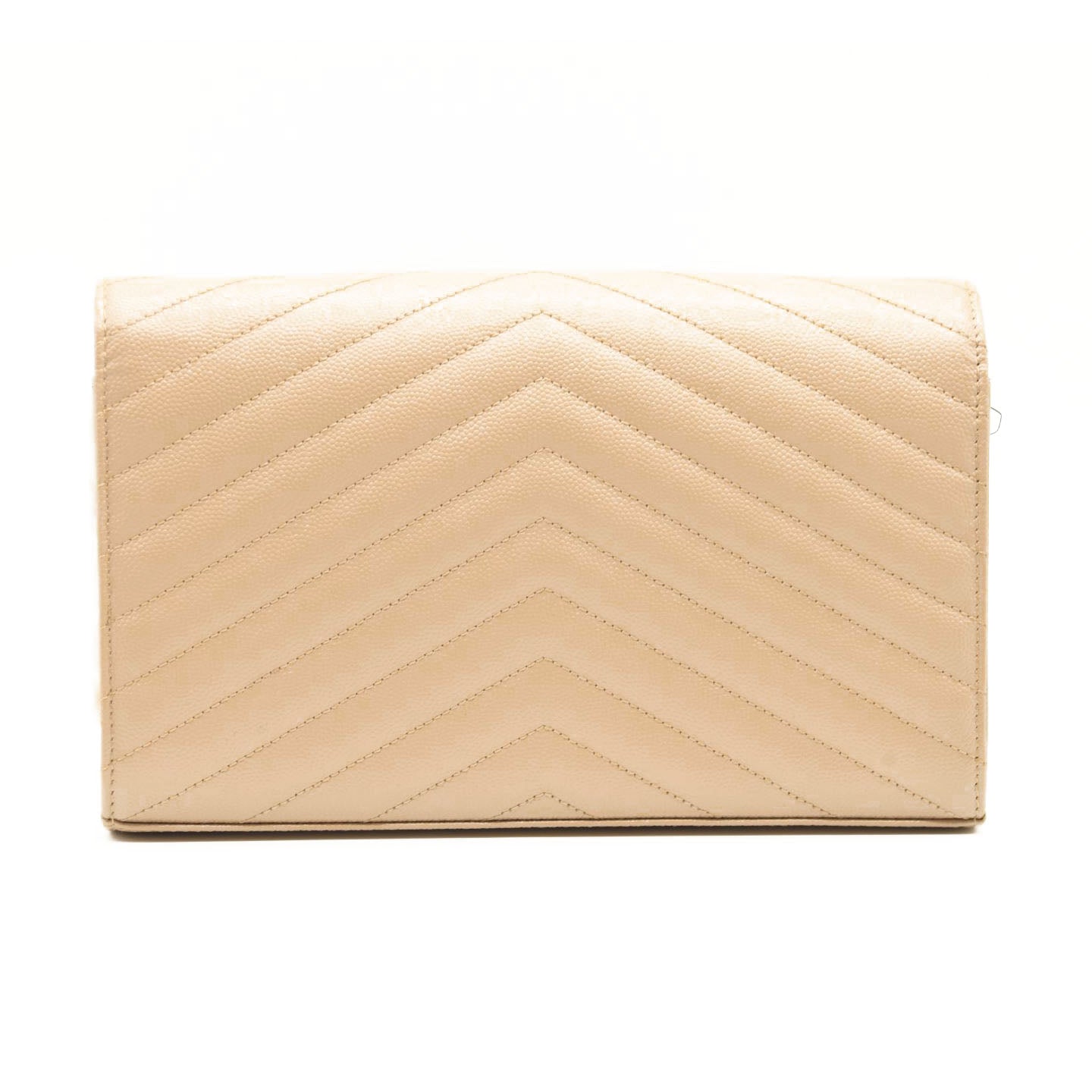 NEW SAINT LAURENT Grain De Poudre Matelasse Chevron Monogram Chain Wallet Dark Beige