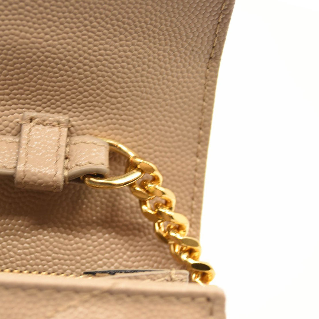 NEW SAINT LAURENT Grain De Poudre Matelasse Chevron Monogram Chain Wallet Dark Beige