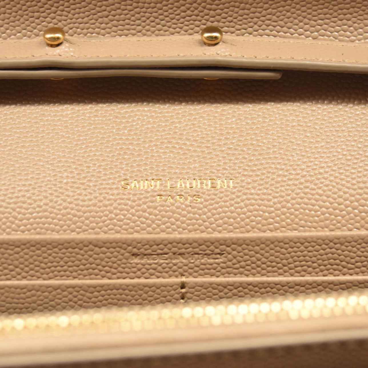 NEW SAINT LAURENT Grain De Poudre Matelasse Chevron Monogram Chain Wallet Dark Beige