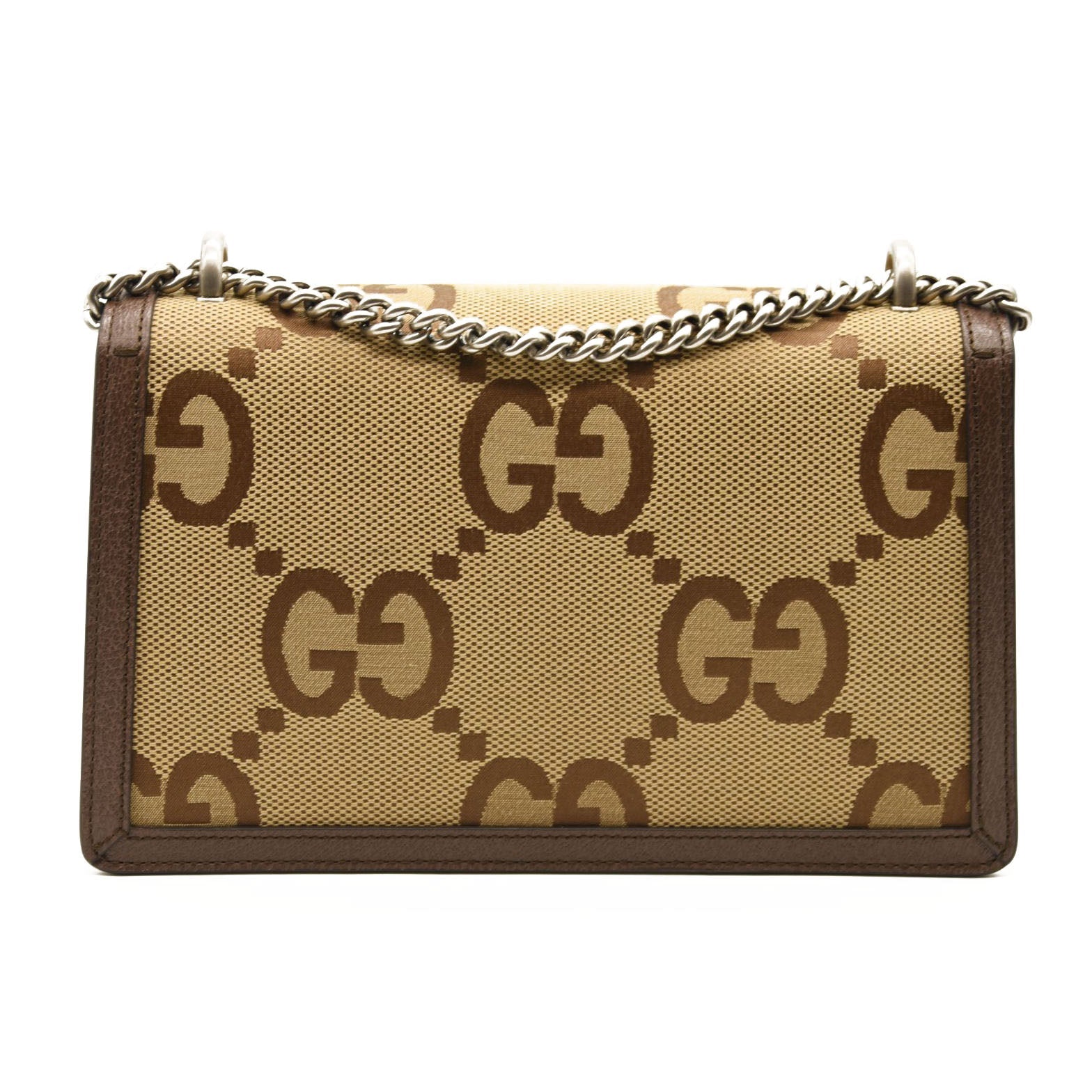 GUCCI Monogram Jumbo GG Textured Dollar Calfskin Medium Dionysus Camel Ebony New Acero