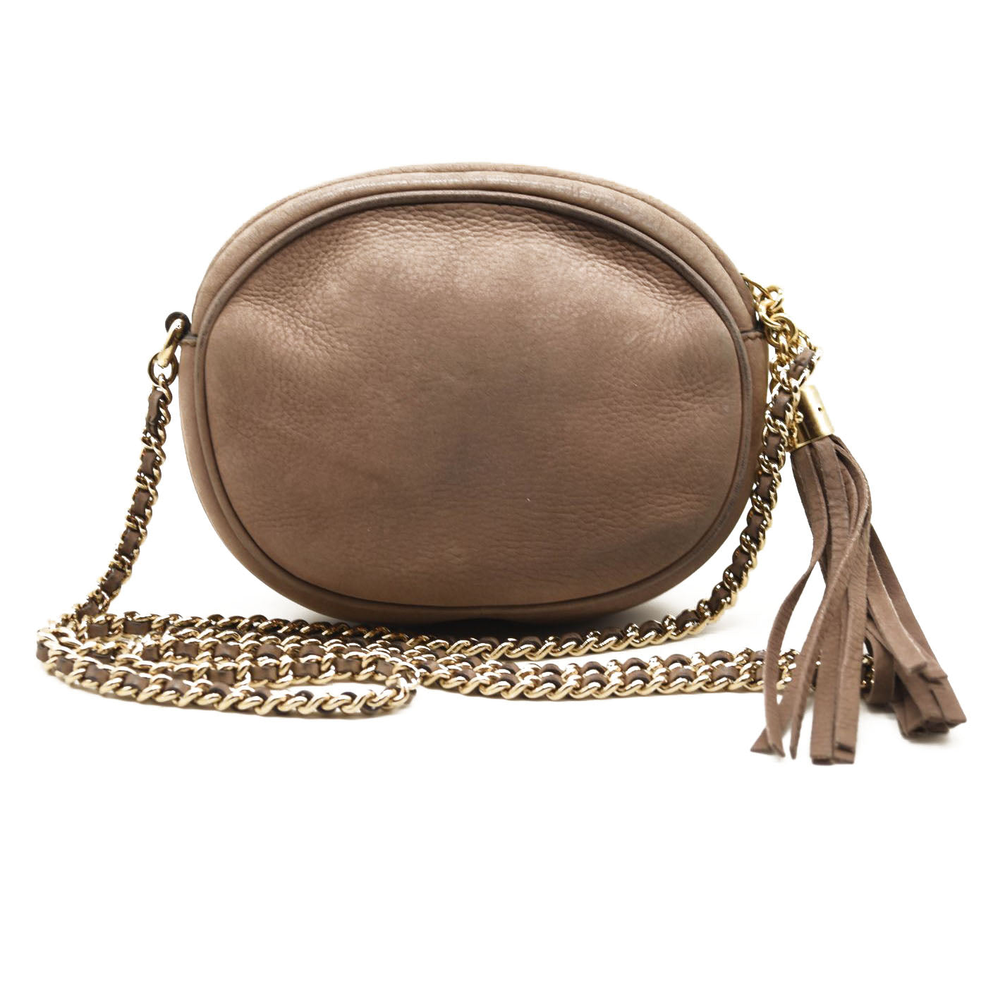 GUCCI Pebbled Calfskin Mini Soho Chain Bag Camelia
