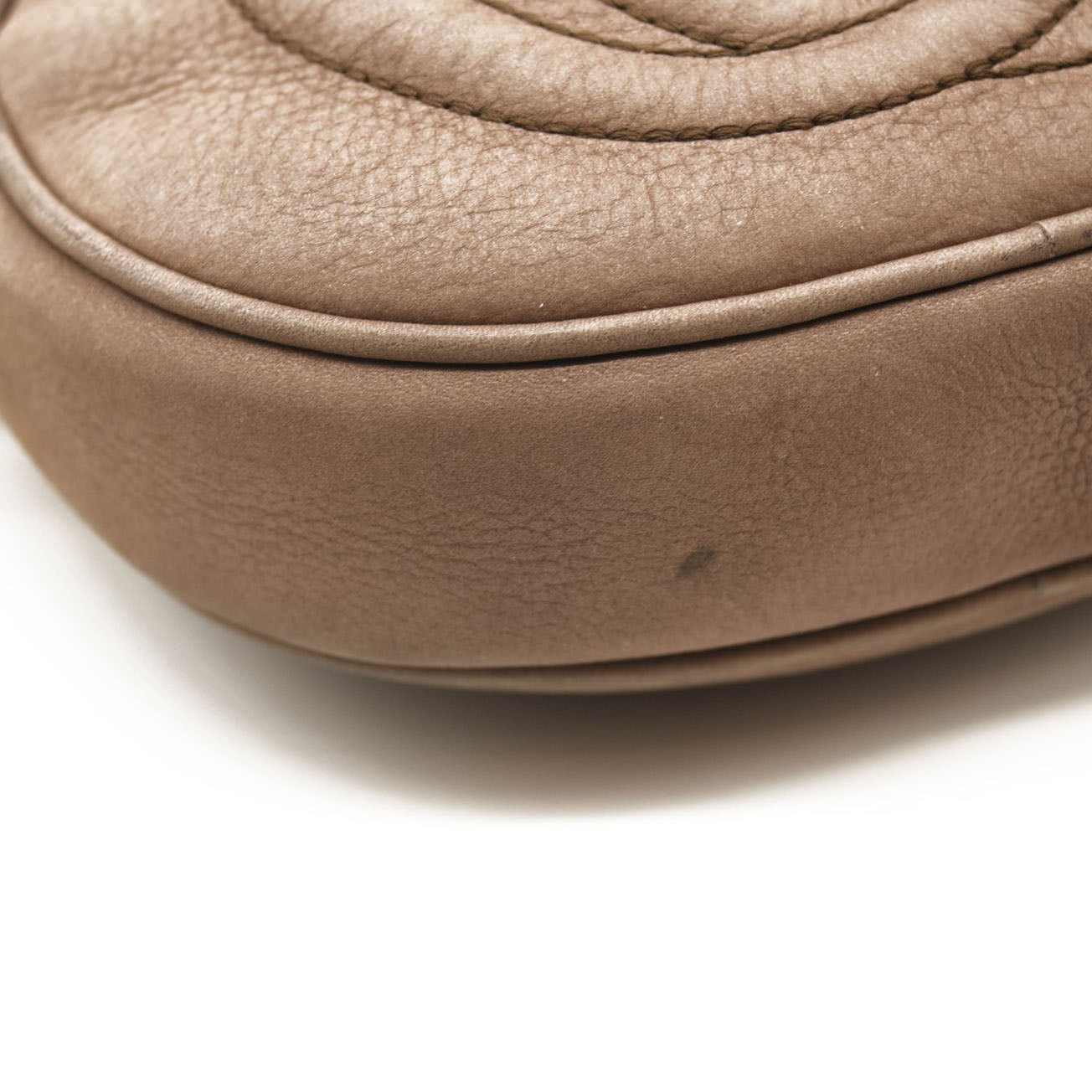 GUCCI Pebbled Calfskin Mini Soho Chain Bag Camelia