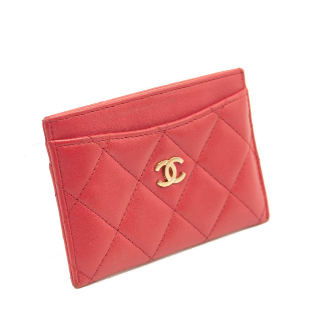 Chanel Lambskin Quilted Card Holder Red