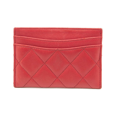 Chanel Lambskin Quilted Card Holder Red