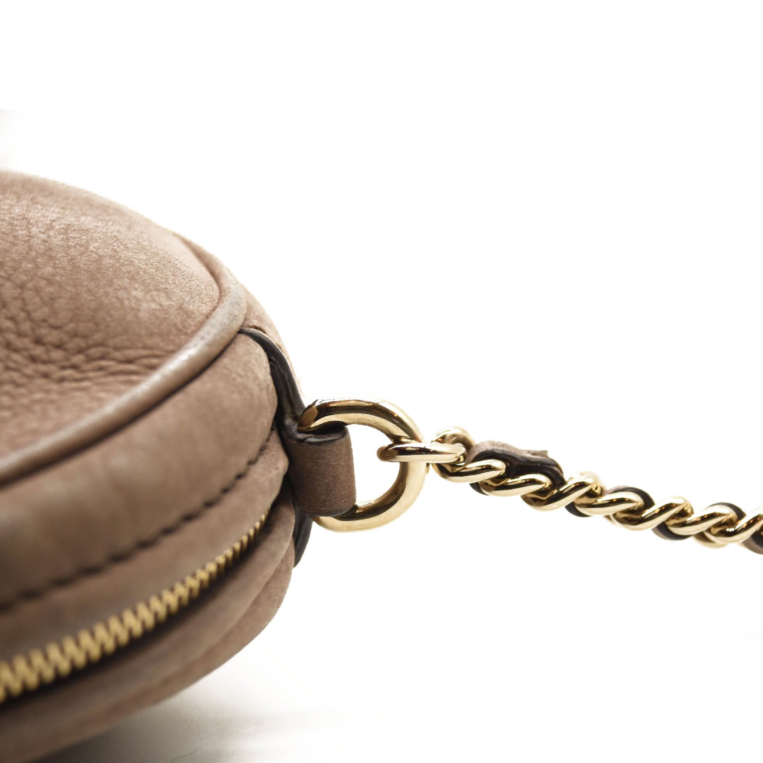 GUCCI Pebbled Calfskin Mini Soho Chain Bag Camelia