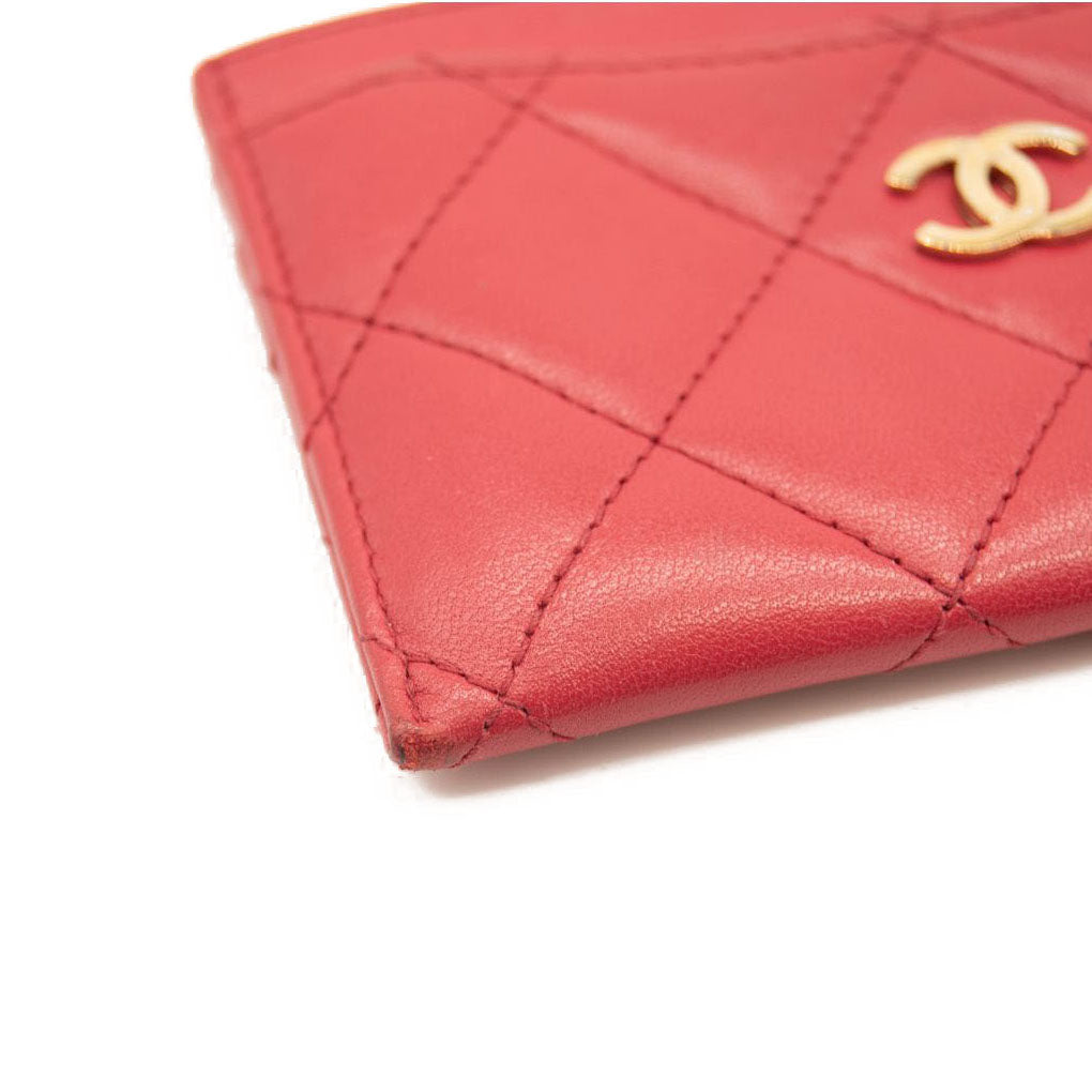Chanel Lambskin Quilted Card Holder Red