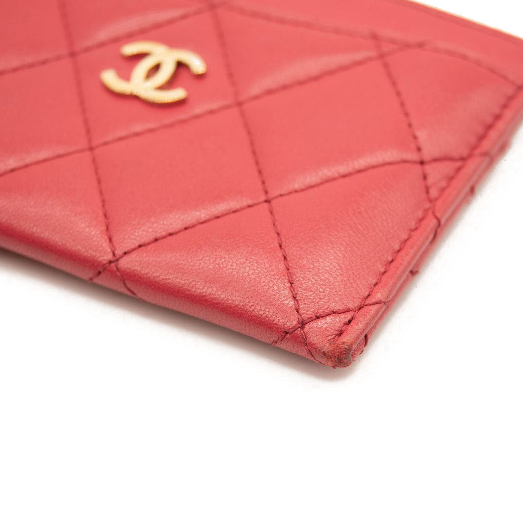 Chanel Lambskin Quilted Card Holder Red