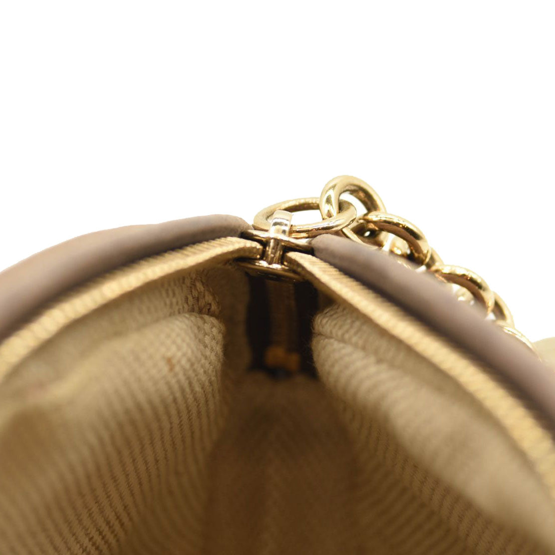 GUCCI Pebbled Calfskin Mini Soho Chain Bag Camelia