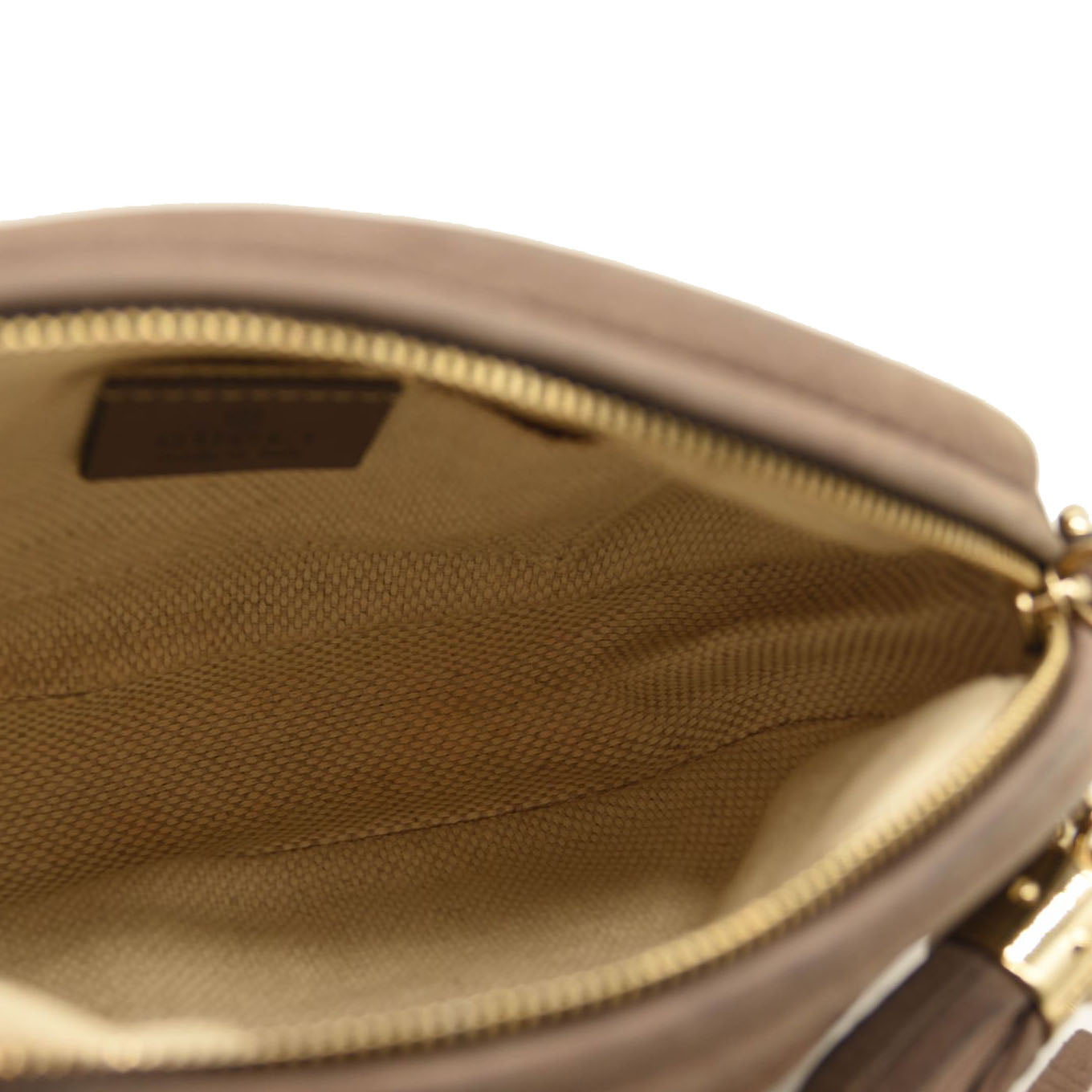 GUCCI Pebbled Calfskin Mini Soho Chain Bag Camelia