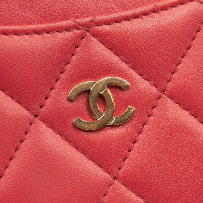 Chanel Lambskin Quilted Card Holder Red