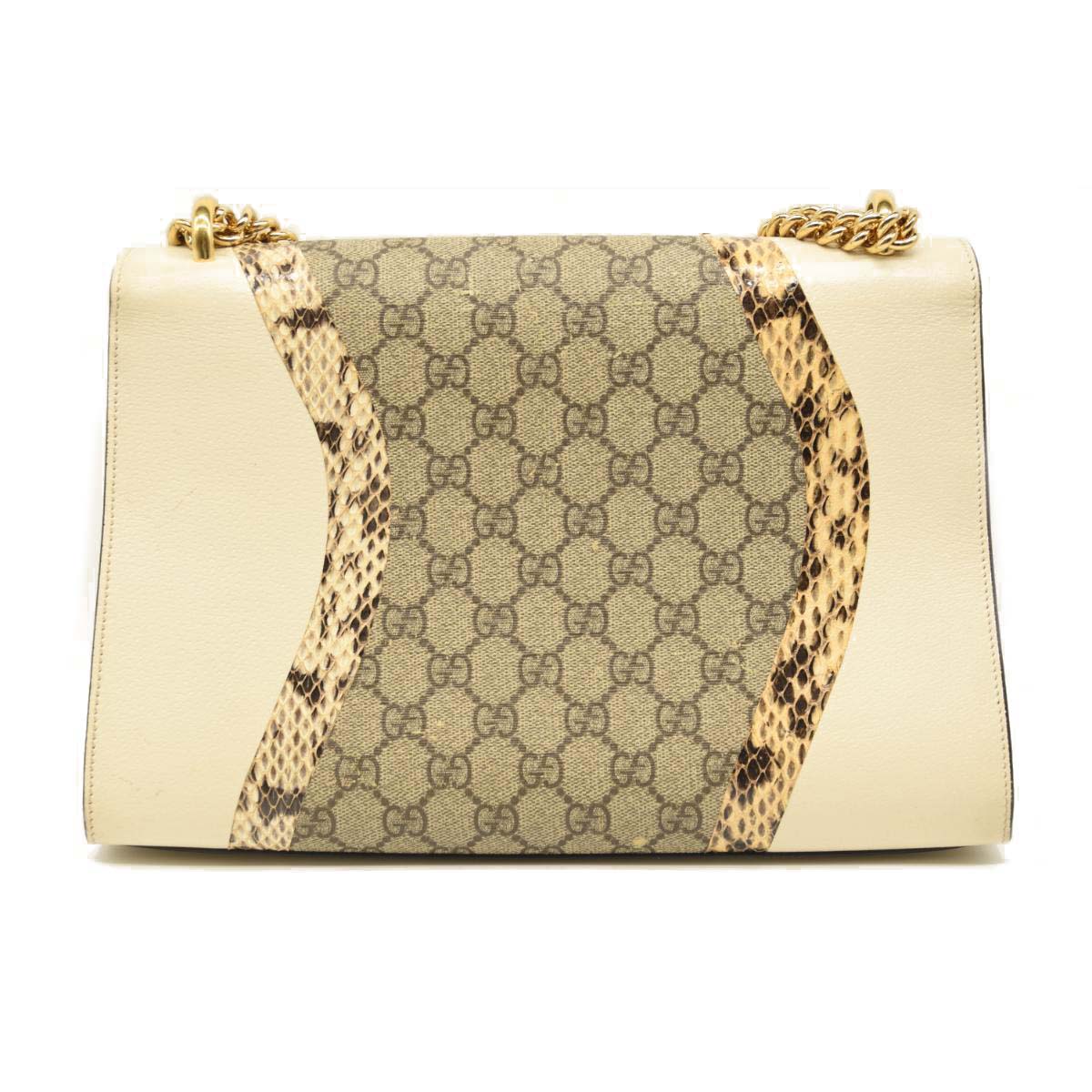 GUCCI Medium Padlock Gg Supreme Wave Shoulder Bag With Genuine Snakeskin Trim - White