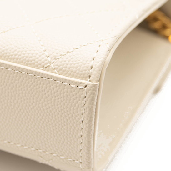 New Saint Laurent Monogram Small Envelope Leather Wallet on Chain Mixed Matelasse White