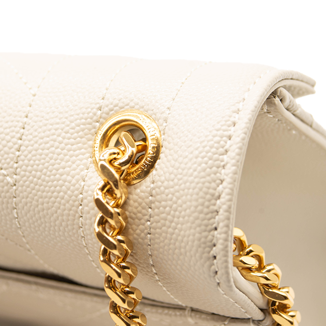 NEW Saint Laurent Monogram Small Envelope Leather Wallet On Chain Mixed Matelasse