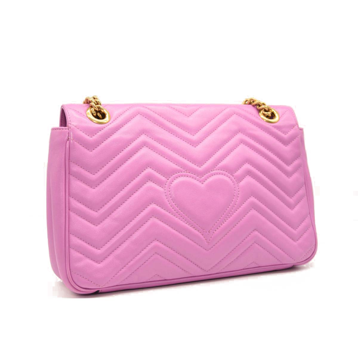 USED Gucci Calfskin Matelasse Medium GG Marmont Shoulder Bag Candy Mousse