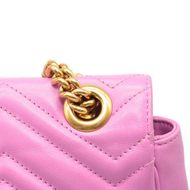 USED Gucci Calfskin Matelasse Medium GG Marmont Shoulder Bag Candy Mousse